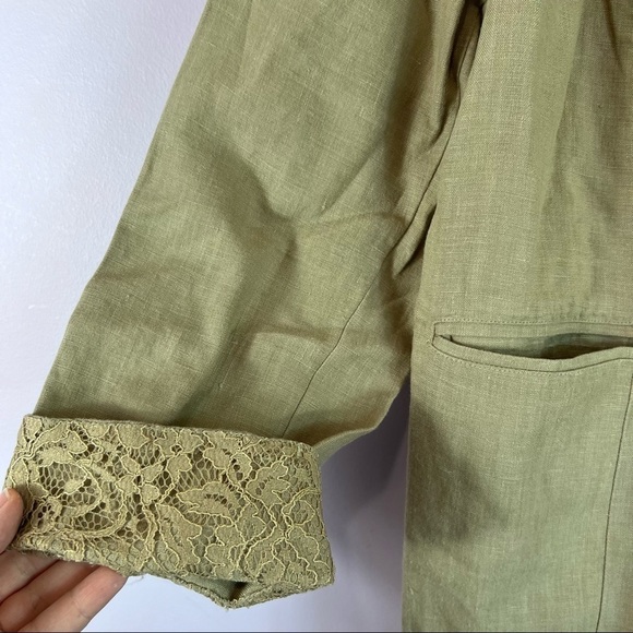 100% Natural Linen CHICOS Band Collar Minimalist Coat Duster Jacket Blazer L - Picture 11 of 16